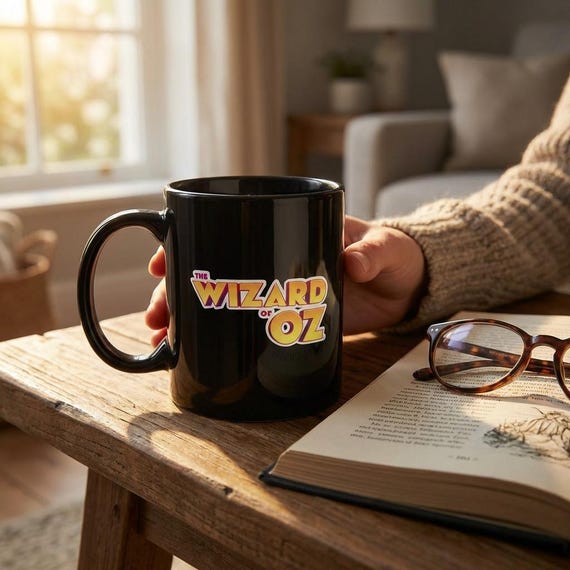 Vintage Wizard of Oz Black Coffee Mug – Classic Film Memorabilia Ceramic