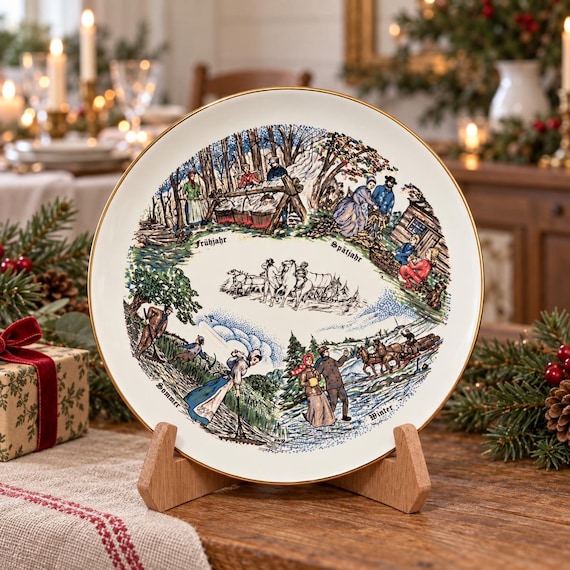 Paul Burkholder Four Seasons Collector Plate, Pennsylvania German Folklore, 22K Gold Rim, Can Art