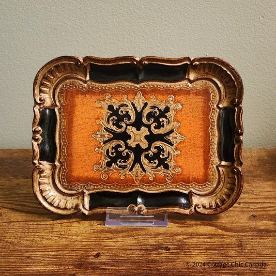Florentine Toleware Tray: Hand-Painted Baroque Hollywood Regency Decor