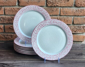 Vintage Scandinavian Dansk Trellis Rose 11&quot; Dinner Plates, Set of 8