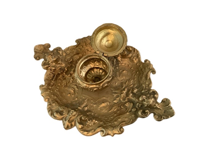 Antique Art Nouveau Brass Inkwell – Perfect for Victorian-Style Vintage Home Decor