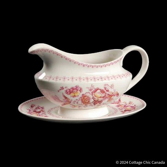 Royal Doulton Phoenix Pink Fine Bone China Gravy Boat & Underplate