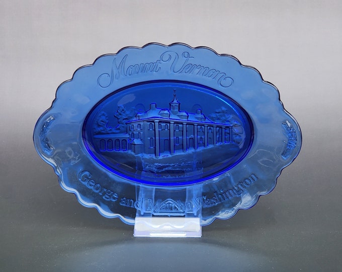 Vintage Avon Collectible Blue Glass Mount Vernon Plate