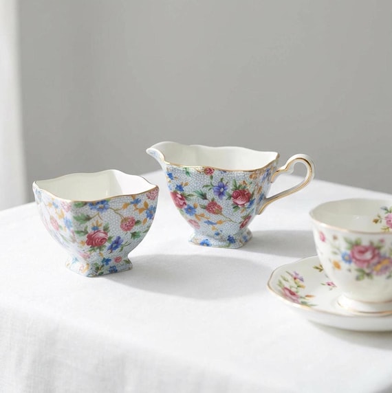Royal Winton Grimwades Old Cottage Chintz Creamer & Sugar Bowl – Ascot Shape – Made in England