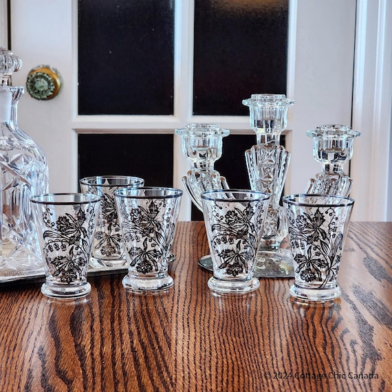 Imperial Glass Candlewick Sterling Orchid Flat Juice Glasses – 1940s Vintage Set of Five USA
