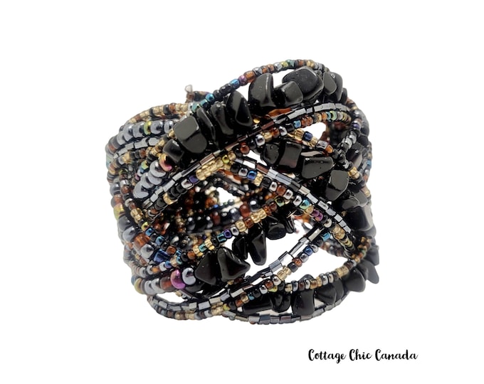 Elegant Vintage Multi Strand Black Wrapped Cuff Bracelet