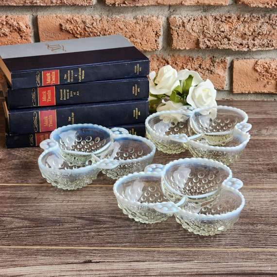 Anchor Hocking Moonstone Cloverleaf 3-Part Dish - Vintage Mid Century Glassware