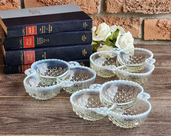 Anchor Hocking Moonstone Cloverleaf 3-Part Dish - Vintage Mid Century Glassware