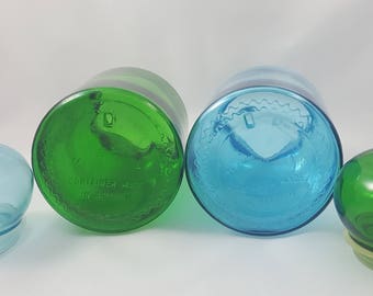 ヴィンテージ ベルギー製 エメラルドグリーンガラス 薬瓶 - 蓋付き
