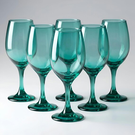 Vintage Libbey Teal Green Wine Glasses – Mid Century Stemware Set USA