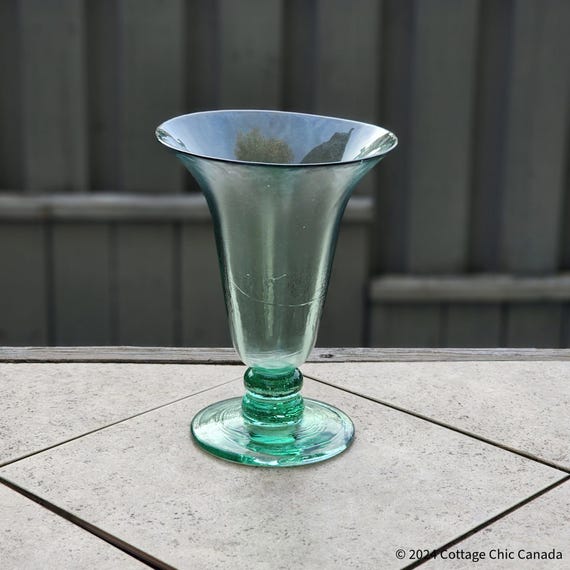 Vintage Hand-Blown Recycled Glass Vase – Emerald Green Flared Statement Piece, Eco Art Decor