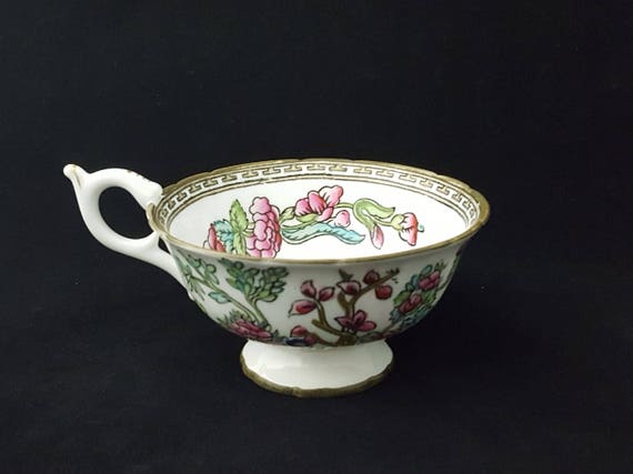 Coalport Indian Tree Footed Teacup – Victorian Staffordshire English Fine Bone China