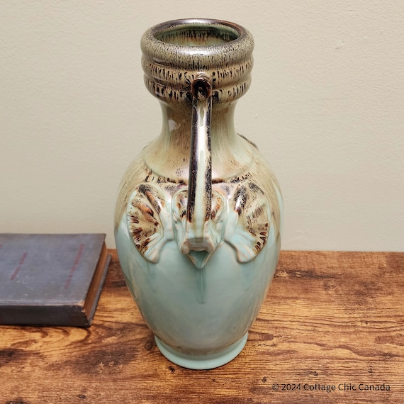 Chinoiserie Style Terracotta Elephant Handle Vase – Celadon Brown Drip Glaze Ceramic, 36.8 cm