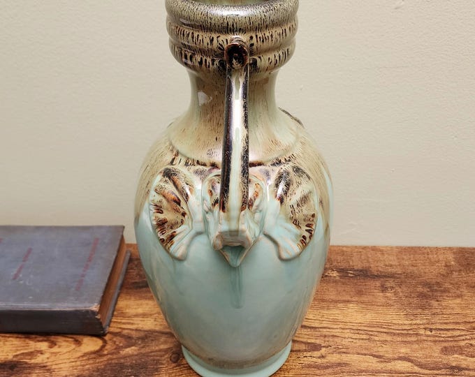 Chinoiserie Style Turquoise Terracotta Drip Glaze Vase with Twin Elephant Head Handles, 15"