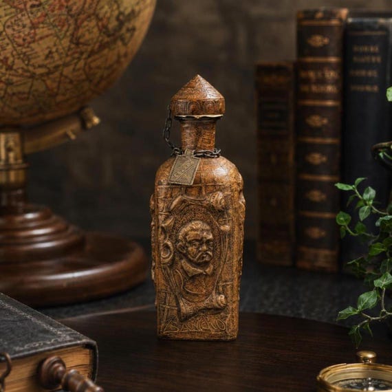 Vintage Explorer Decanter Figural Bottle Mid Century Barware Chained Stopper