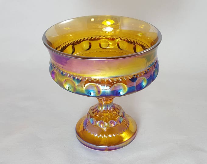 Indiana Glass Iridescent Gold Carnival Pedestal Compote Bowl