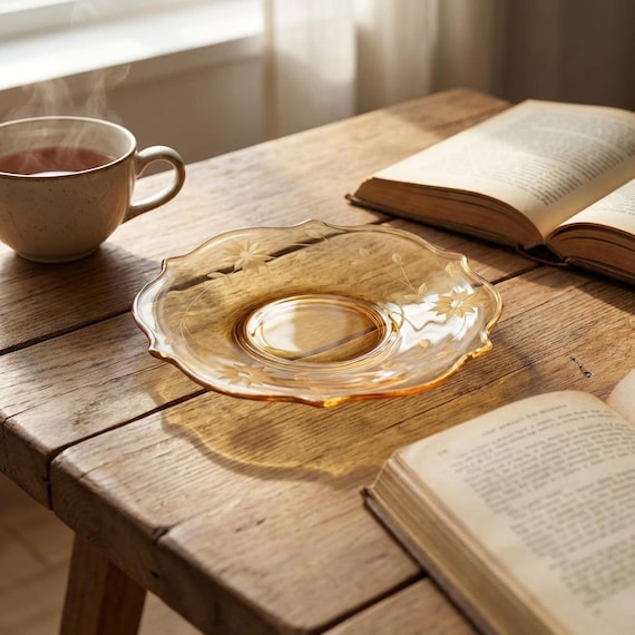 Lancaster Jubilee Yellow Salad Plate – Etched Depression Glass Ohio USA