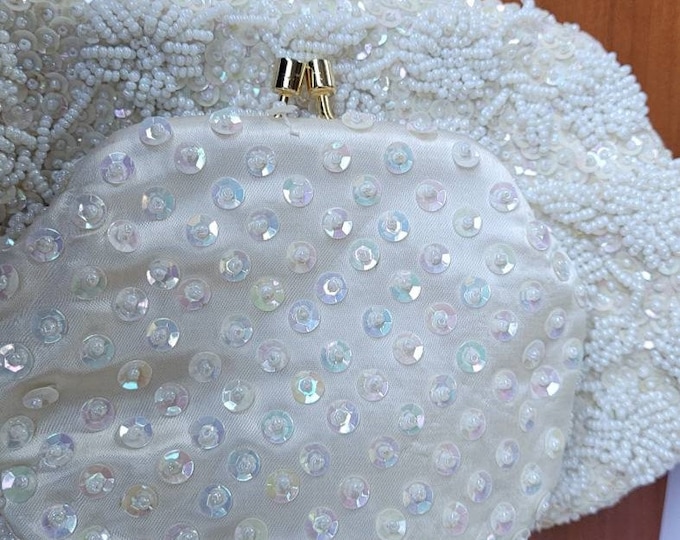 Stunning 1950s Vintage Beaded Purse Set with Sequins, Perfect for Bridal Evenings