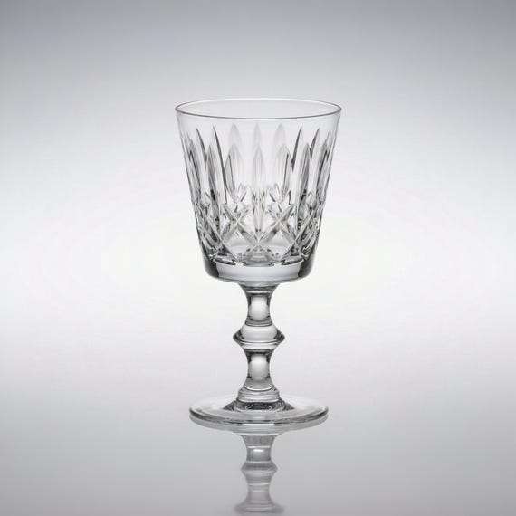 Vintage Lead Crystal Goblet Cross and Olive Cut Wine Glass 5 3/8 in