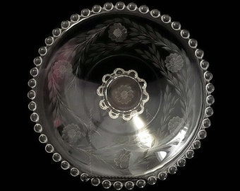 Hughes Cornflower 15" Bowl! Depression Glass! Beautiful Etched Glassware! Czech Glass! Free Shipping!