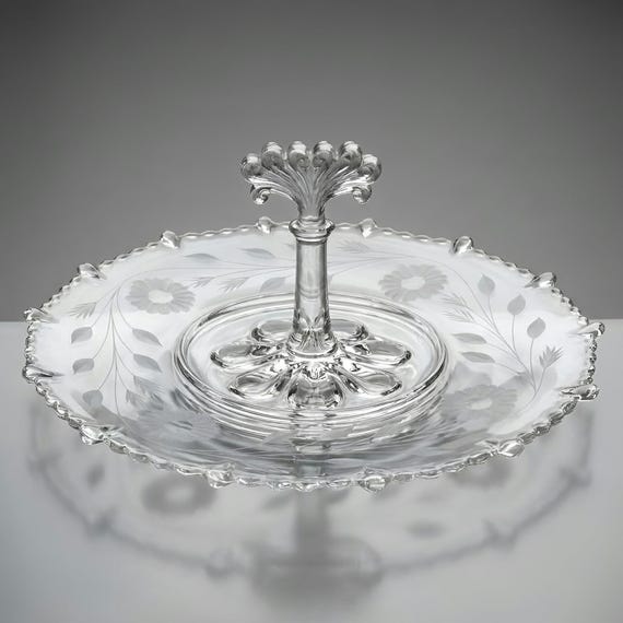 Paden City Vermilion Etched Glass Tray – Vintage Floral Tableware USA