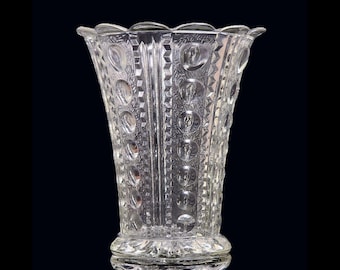 EAPG National Glass Daphne Zipper & Jewel Clear Glass 7 1/4" Vase