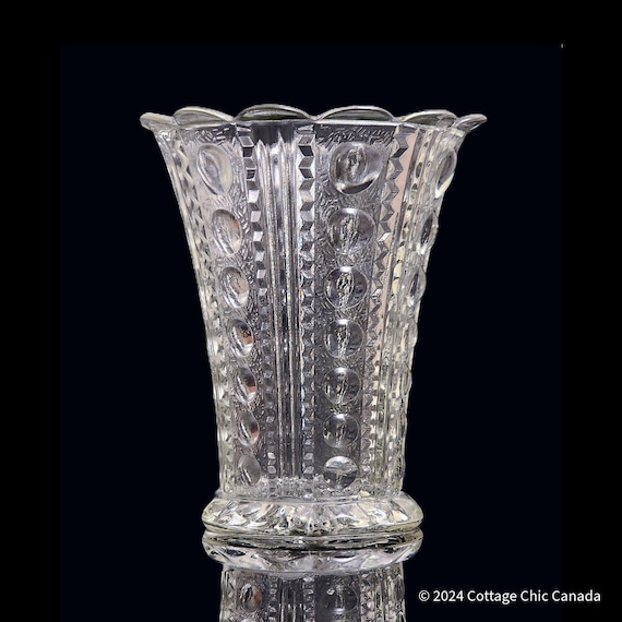 EAPG National Glass Daphne Zipper and Jewel Clear Vase – Collectible Victorian Era Antique USA