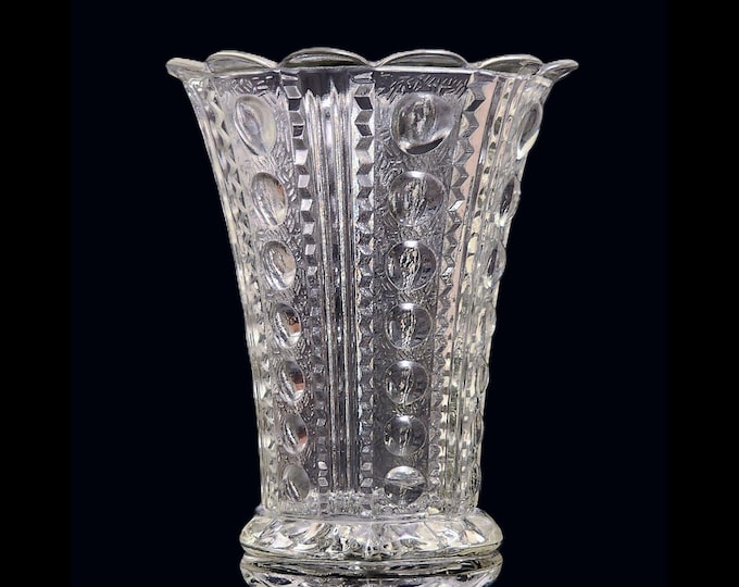 EAPG National Glass Daphne Zipper & Jewel Clear Glass 7 1/4" Vase