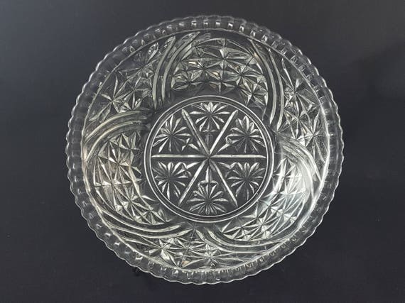 Vintage Anchor Hocking Stars and Bars Pressed Glass Bowl, 1940s Salad Serving Dish