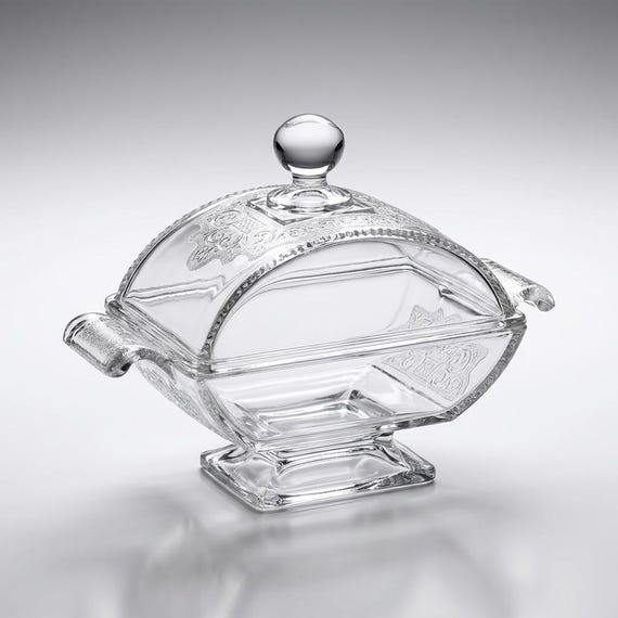 Antique EAPG Riverside Jersey Lily Lidded Compote Clear Glass USA