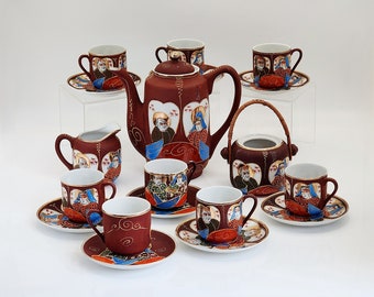 Vintage Japanese Satsuma Espresso Set with Teapot, Creamer and Sugar Bowl