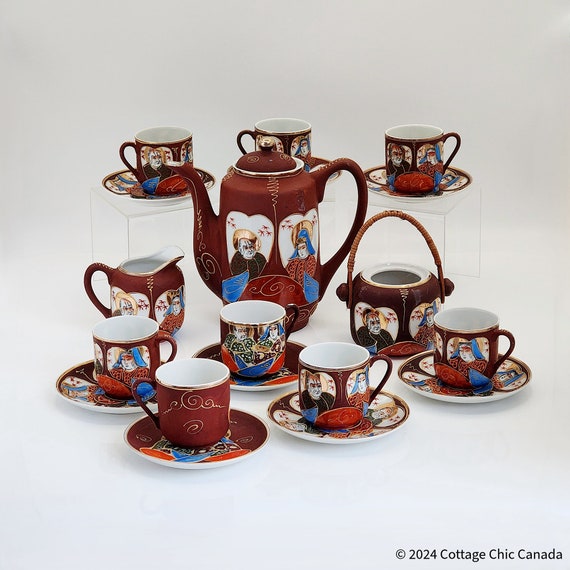 Vintage Japanese Satsuma Espresso Set with Teapot, Creamer and Sugar Bowl