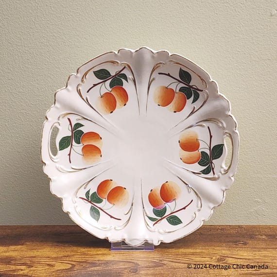 Antique Bavarian Porcelain Cake Plate or Serving Tray – Art Deco Fruit Motif Vintage Germany