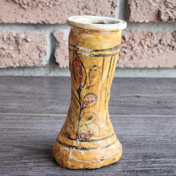 Hand Painted Folk Art Decorative Vessel – Artisan Made Papier Mâché