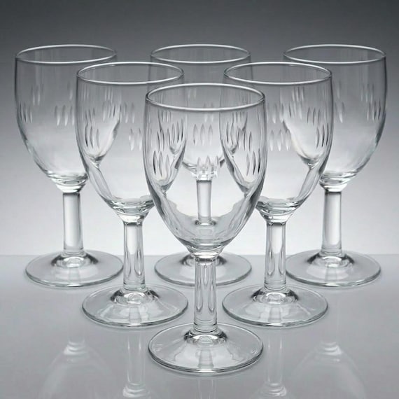 Vintage 1950s Etched Cordial Glasses Set of 6 Mid Century Aperitif Stemware