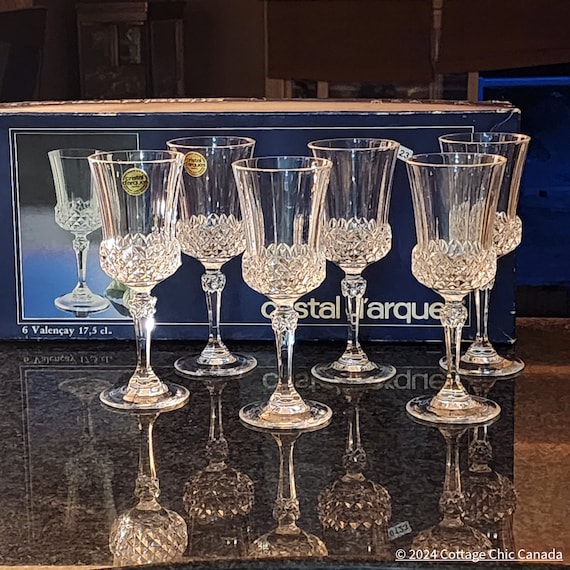 Cristal D'Arques Valencay Wine Glasses - Set of 6 Vintage Crystal Stemware