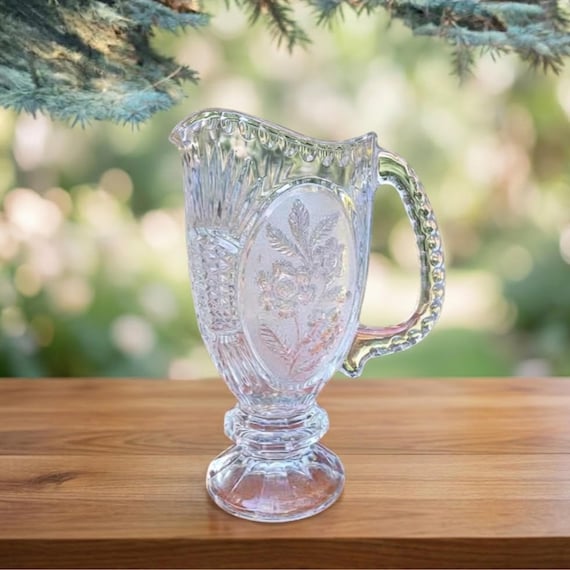 Elegant Flora Glass Pitcher, Vintage Glassware by Crystal Clear Industries