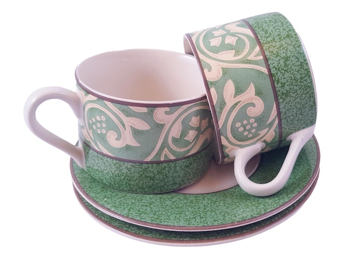 Sango Japan Pavillion Green China Teacup & Saucer Sets