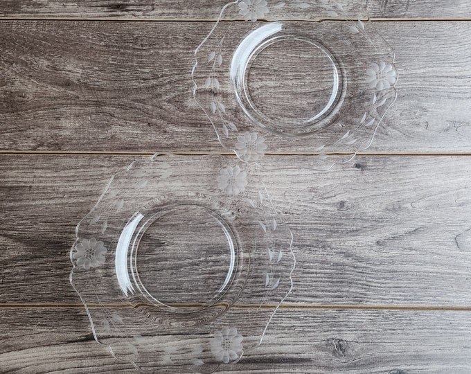 Hughes Cornflower Etched Luncheon Side Plates - Cambridge Glass, 9" Vintage, Set of 2