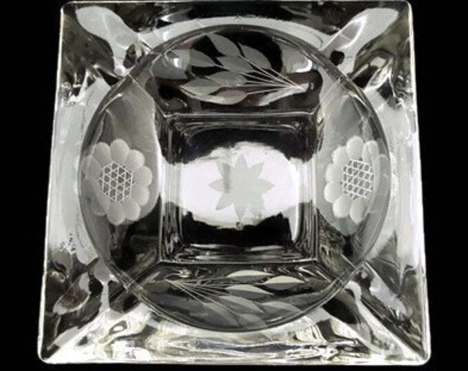 Hughes Cornflower Etched Glass Cigar Ashtray - Vintage Imperial