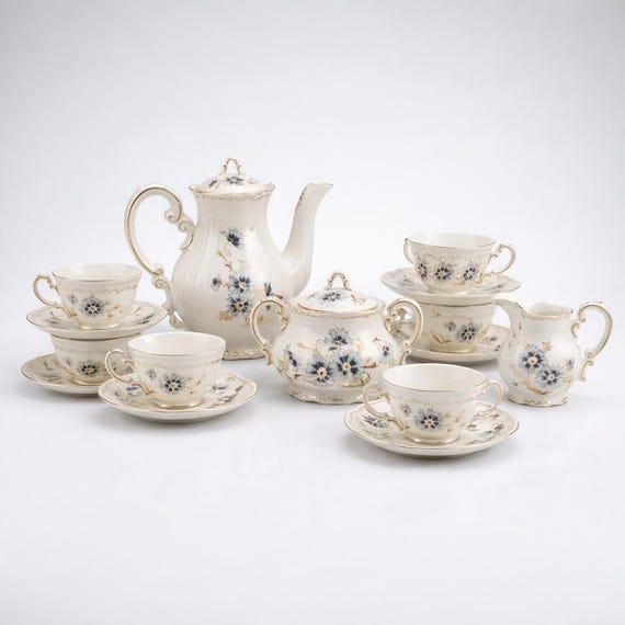 Zsolnay Demitasse Coffee Service for 6 – Hand Painted Floral Porcelain Hungary