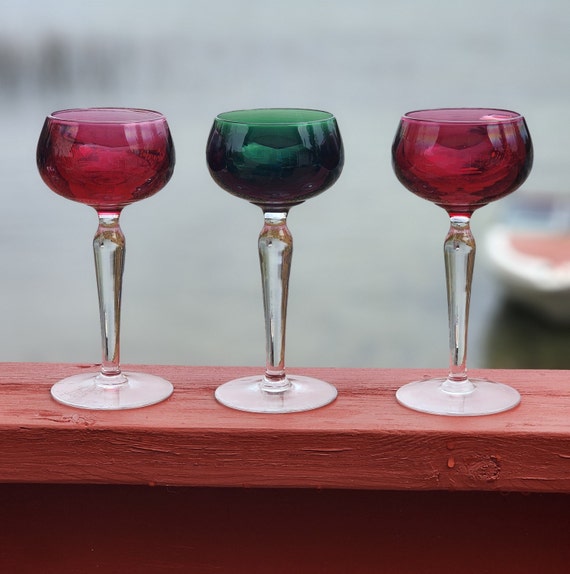 Mid-Century Red or Green Roemer Wine Glass – Vintage Hand Blown Crystal Barware