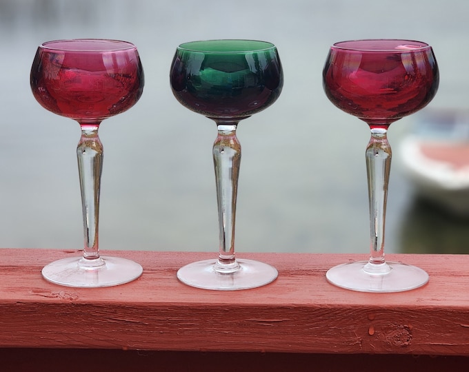 Vintage Handblown Roemer Wine Glass – Red or Green Stemware – Mid-Century Modern Barware