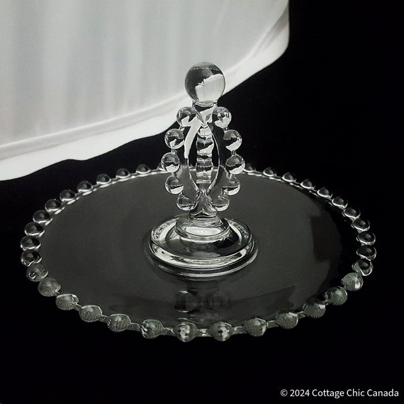 Imperial Glass Candlewick Center Handled Tray – Vintage Crystal Beaded Edge Dish USA