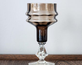 Belfor Crystal 1970s Smokey Brown Glass Candlestick Holder Chic Home Decor