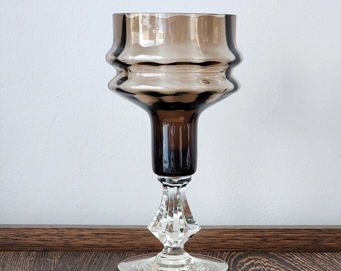 Belfor Crystal 1970s Smokey Brown Glass Candlestick Holder Chic Home Decor