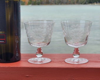 Hughes Cornflower Etched Port Wine Glasses, Bulbous Stem, Non-Optic, Set of 2