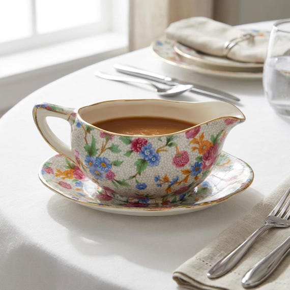 Royal Winton Grimwades Old Cottage Chintz Gravy Boat & Underplate – Made in England
