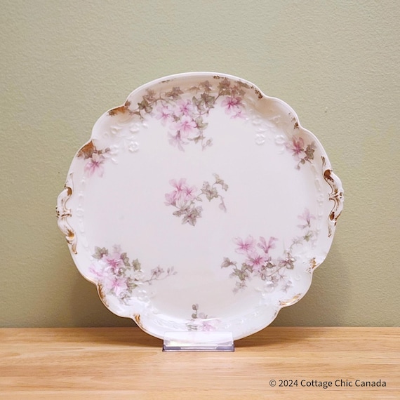 CH Field Haviland Limoges Porcelain Cake Plate: Floral Sandwich Serving Tray