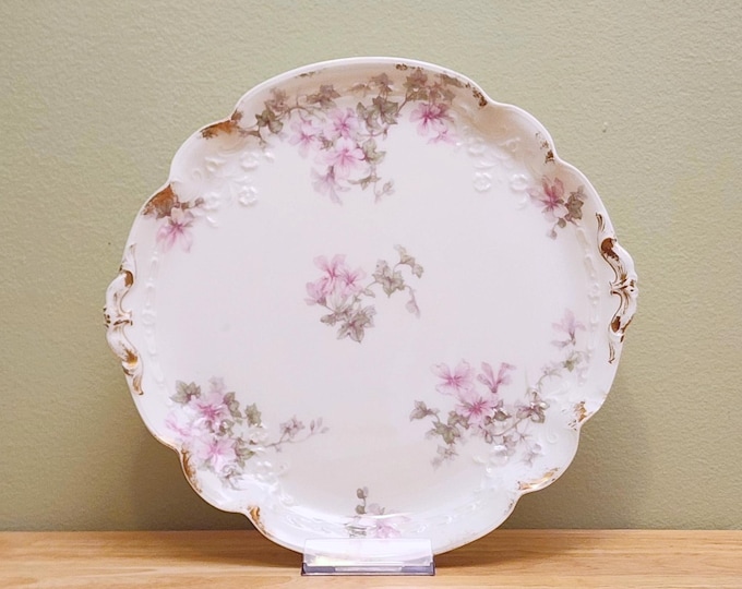CH Field Haviland Cake Plate or Sandwich Serving Tray, Limoges Porcelain, GDA France (10 in)
